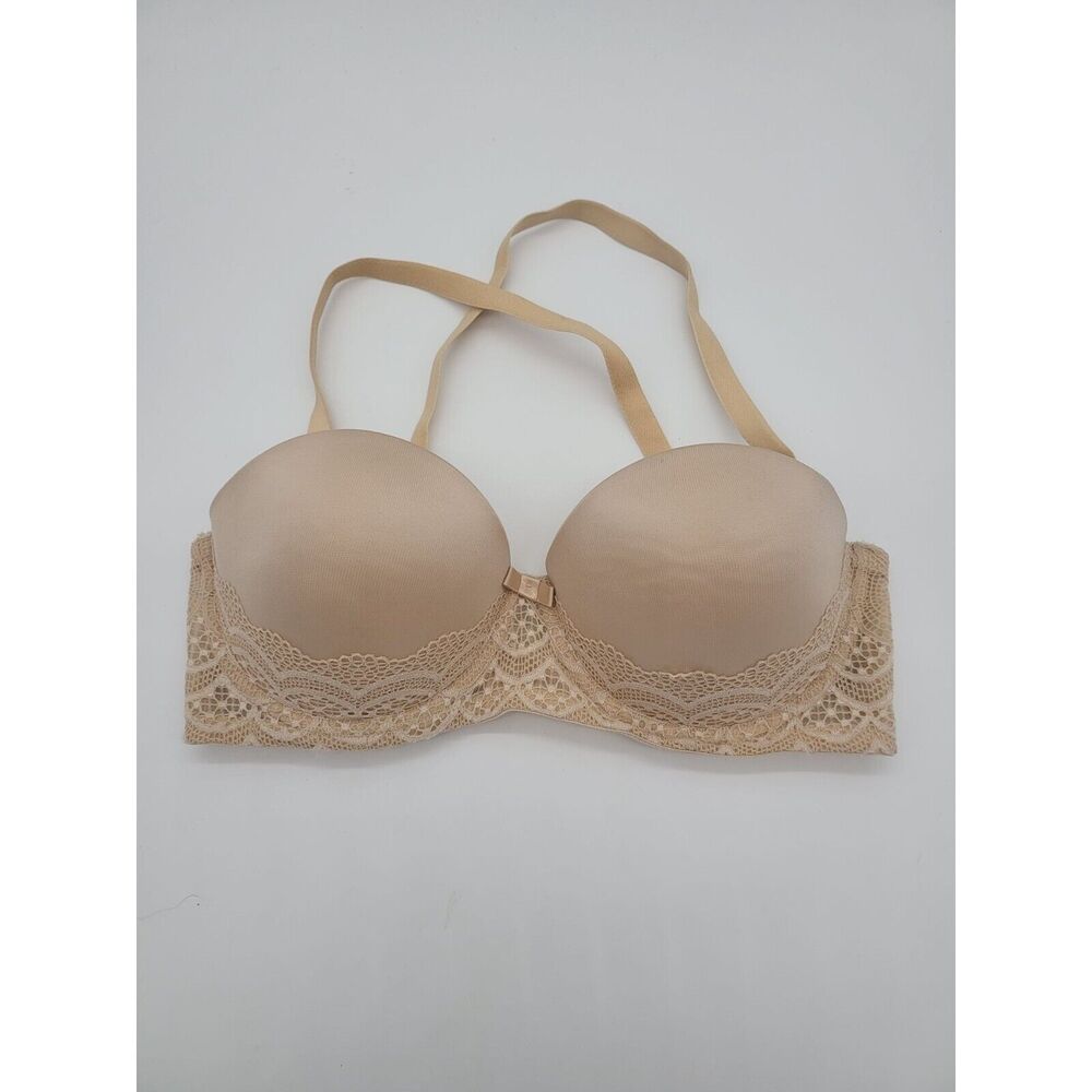 Auden Plunge Coverage Push Up Strapless Bra 34C Womens Tan Padded